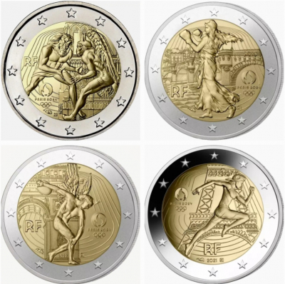 4 x 2 Euro FRANKREICH - Olympia SET 2021-2024 im Blister